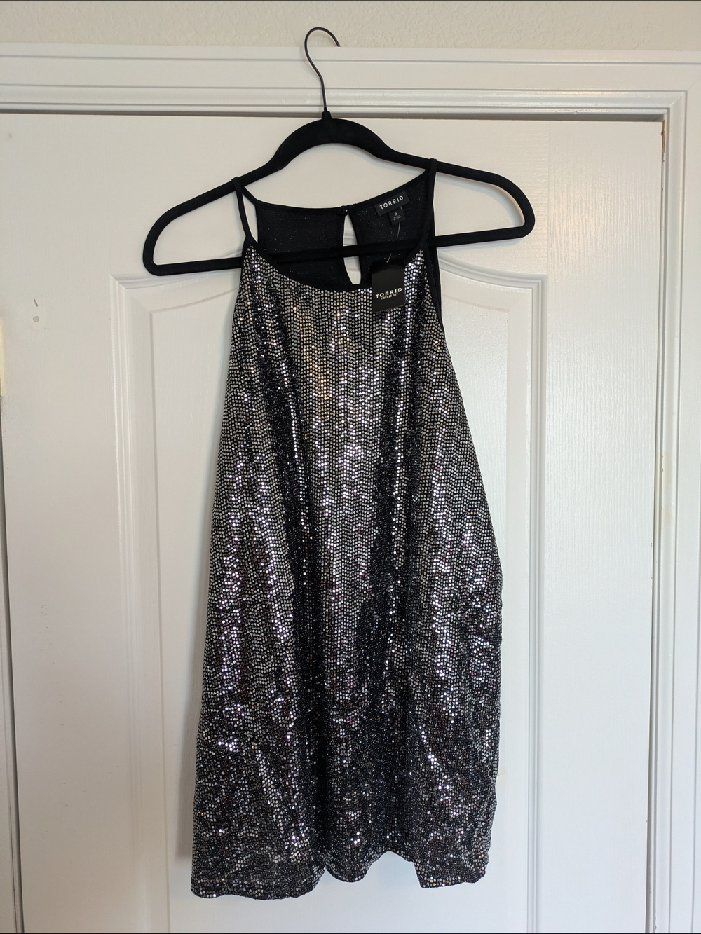 Topshop Sequin Halter Tank Top - Silver/Black